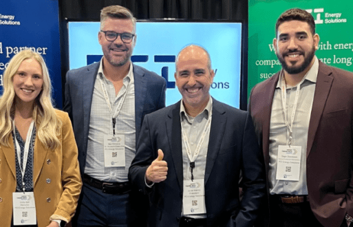 PCI Energy Solutions employees attending Energy Trading Week Americas 2024, from left to right: Emily Bell, Ben Cirksena, Javier Martin, Gage Doonkeen.